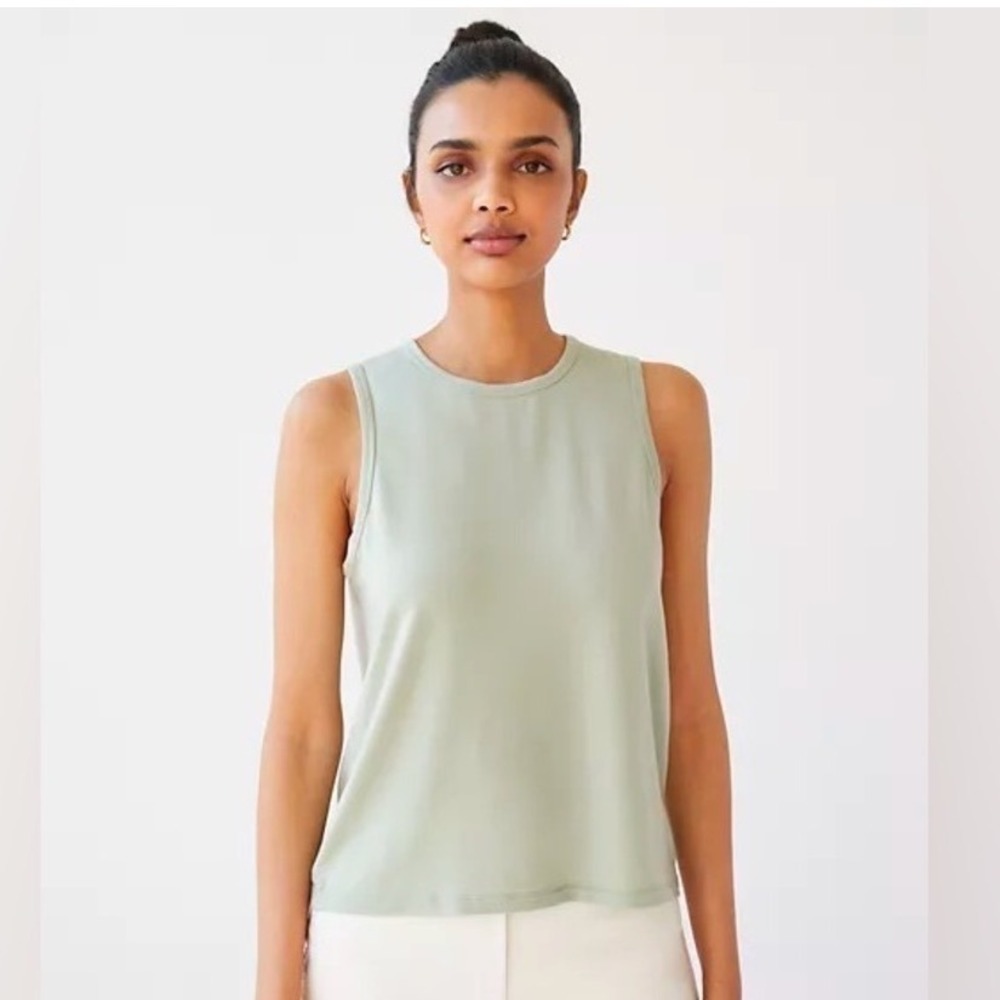 Aritzia‎ Wilfred Beach Jersey Crew Tank Dusky Green L Drapey Casual Vacation